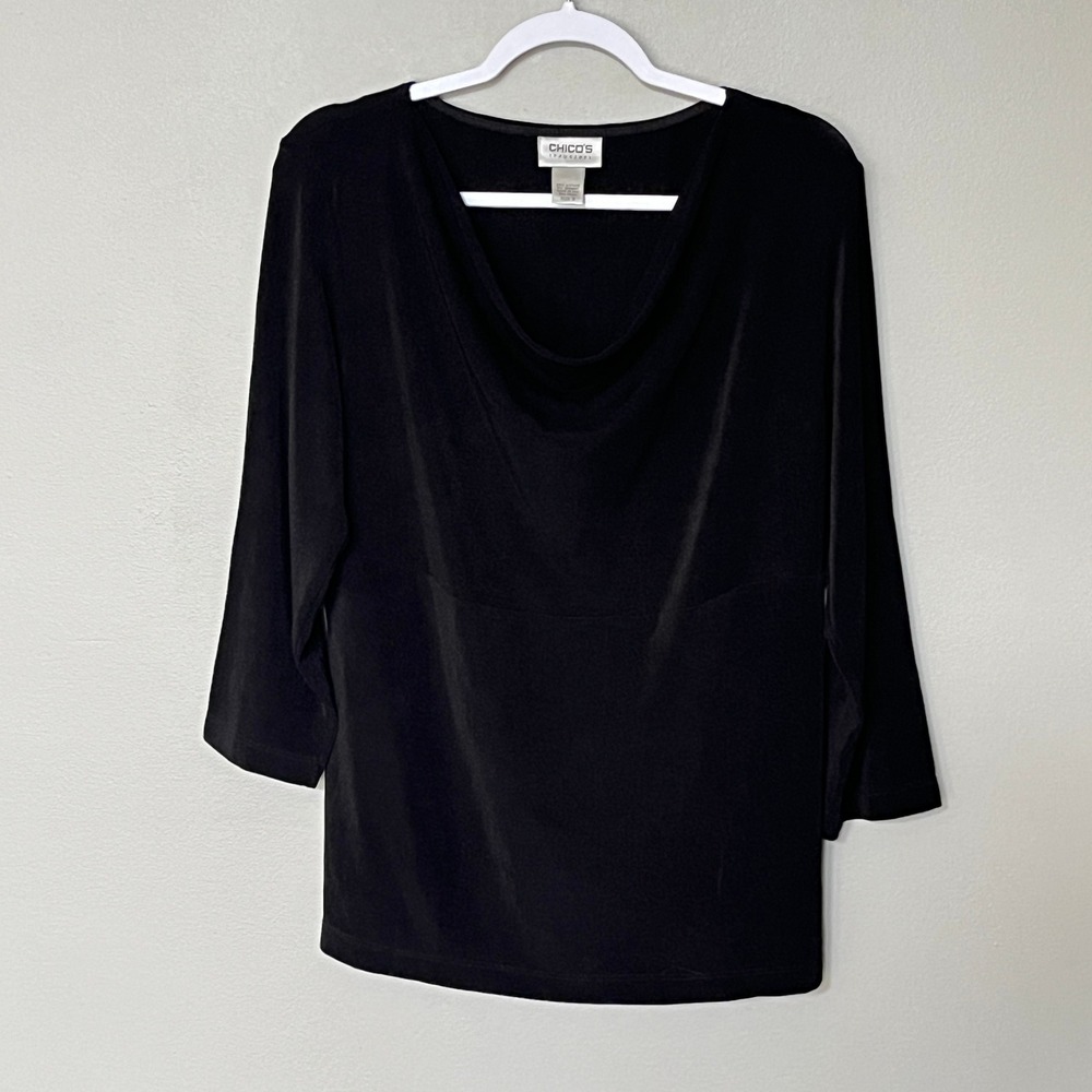 Chico's‎ Travelers Black Slinky Cowl Neck Top Womens Large Size 2 Travel Stretch